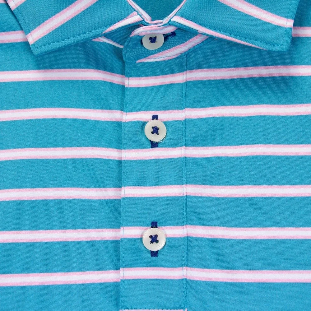 Stitch Mens M Blue Pink White Stripe Short Sleeve Golf Polo Shirt - Picture 6 of 12